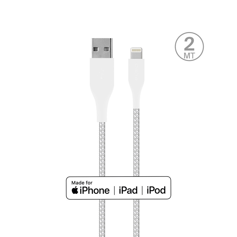 Cable  PURO fabric, ultra strong, USB-A to lightning MFI, 2m, white / CAPLTFABK32MTWHI