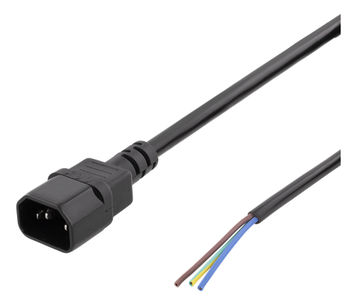 DELTACO C14 to open ended power cord, 2m, IEC C14, 10A, black