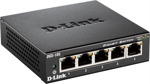 D-Link Gigabit Ethernet Switch, 5x10 / 100 / 1000Mbps, metal housing, black / DGS-105