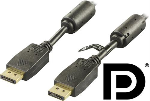 DELTACO DisplayPort monitor cable, Ultra HD in 60Hz, 21.6 Gb/s, 1m, black, 20-pin ha - ha / DP-1010