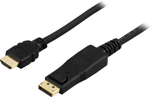 DELTACO DisplayPort to HDMI monitor cable with audio, Ultra HD in 30Hz, 0.5m, black, ha - ha / DP-3005