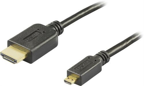 DELTACO HDMI cable, 4K, Ultra HD, HDMI Type A HA - HDMI Micro Hair, gold plated, 5 m, black / HDMI-1053