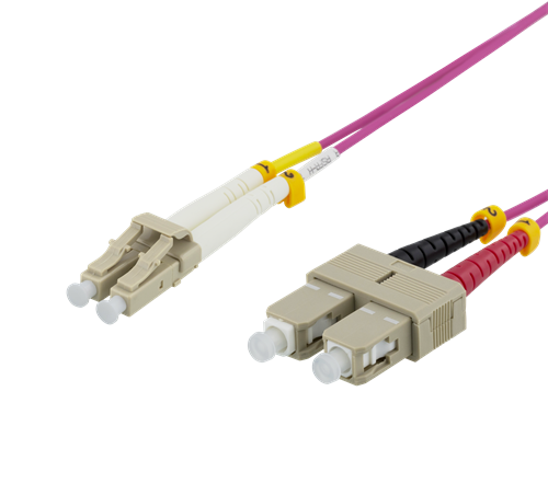 DELTACO Оптоволоконный кабель, 1м, LC-SC Duplex, 50/125, розовый