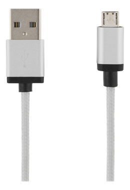 USB Sync/Charging Cable, braided, USB-A ma - USB Micro B ma, 1m, 2.4A, USB 2.0 DELTACO silver / MICRO-112F