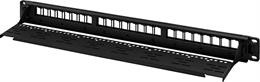 DELTACO 19 "patch panel, 24 ports, without connectors, cable support, 1U, metal, black / PAN-113