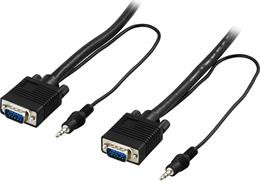 DELTACO monitor cable RGB HD15ha-ha, without pin 9, with 3.5mm audio, 20m, black / RGB-7G