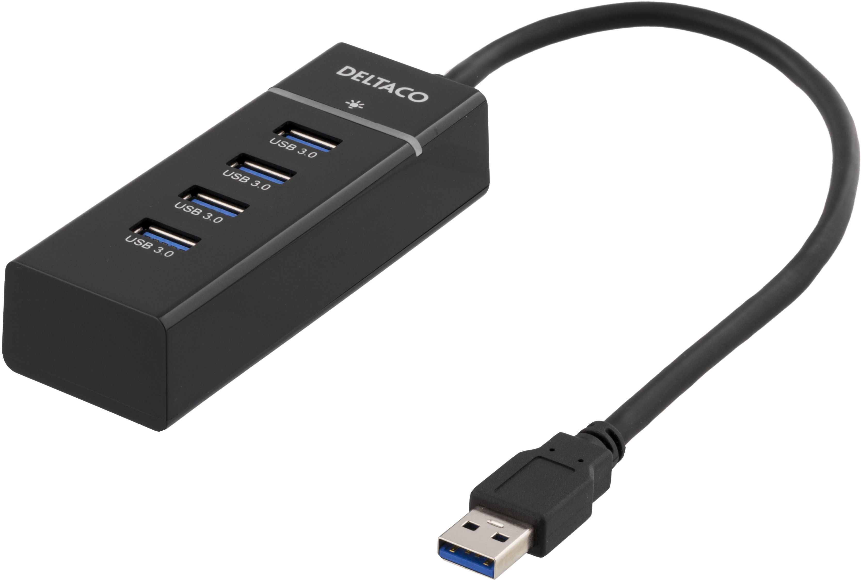 Хаб DELTACO USB 3.0, 4 порта, алюминий, сварт