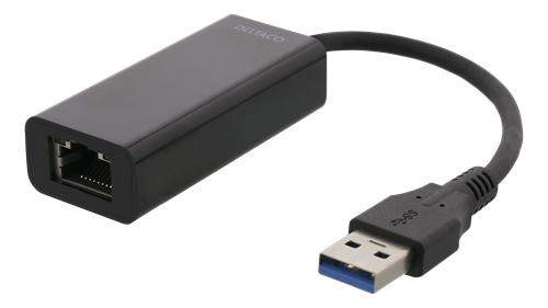 USB Hub DELTACO 1xRJ45, 1xUSB 3.0, black / USB3-GIGA5