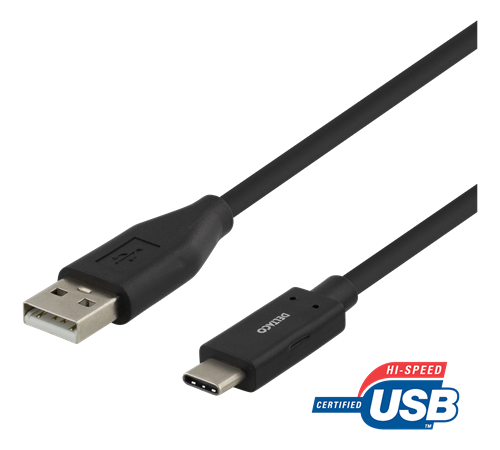 Кабель DELTACO USB 2.0, тип C - тип A, 1,5 м, черный