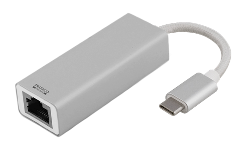 DELTACO PRIME USB-C Network Adapter, Gigabit, 1xRJ45, 1xUSB Type C Male, Aluminum, Silver/ USBC-1077