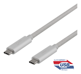 Кабель DELTACO USB-C SuperSpeed, 1 м, оплетка, USB 3.1 Gen 2, 10 Гбит / с, 1