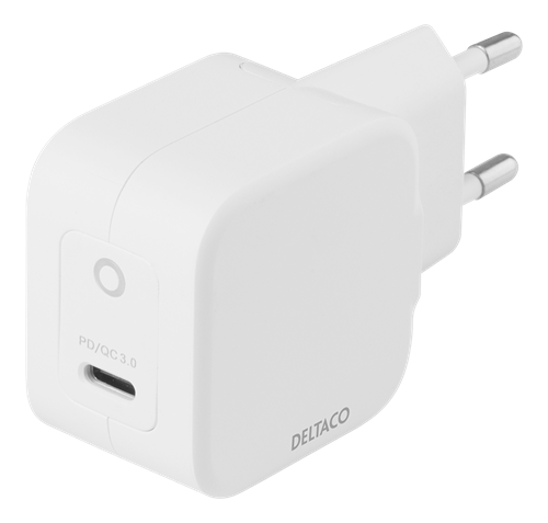 Зарядное устройство DELTACO USB-C 30 Вт с технологией PD и GaN, белое