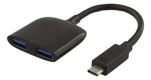 USB-C Hub DELTACO 2xUSB-A, 0.1m cable, black / USBC-HUB4
