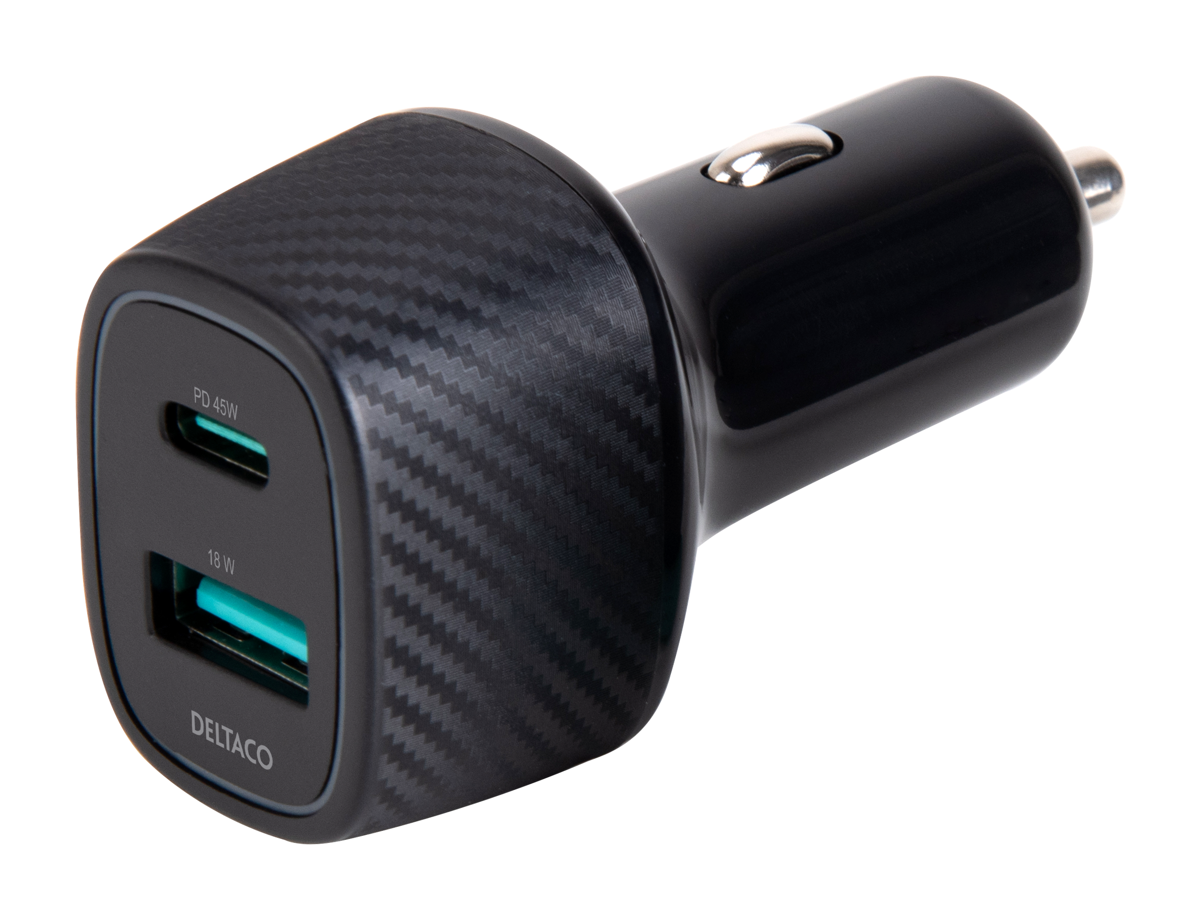 Автомобильное зарядное устройство DELTACO USB, 1x USB-A 18 Вт, 1x USB-C PD 45 Вт, всего 63 Вт